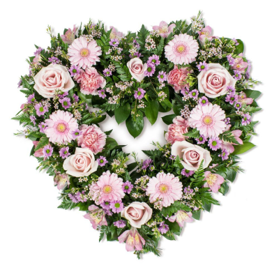 Precious Memories Heart - A pretty open heart tribute in gentle pink tones, thoughtfully designed for a beautiful farewell.