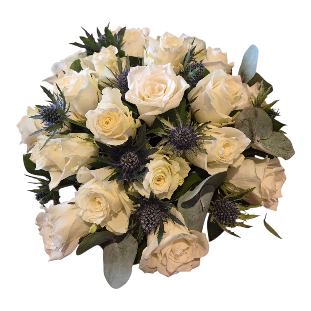 White Rose & Thistle Funeral Posy Product Image